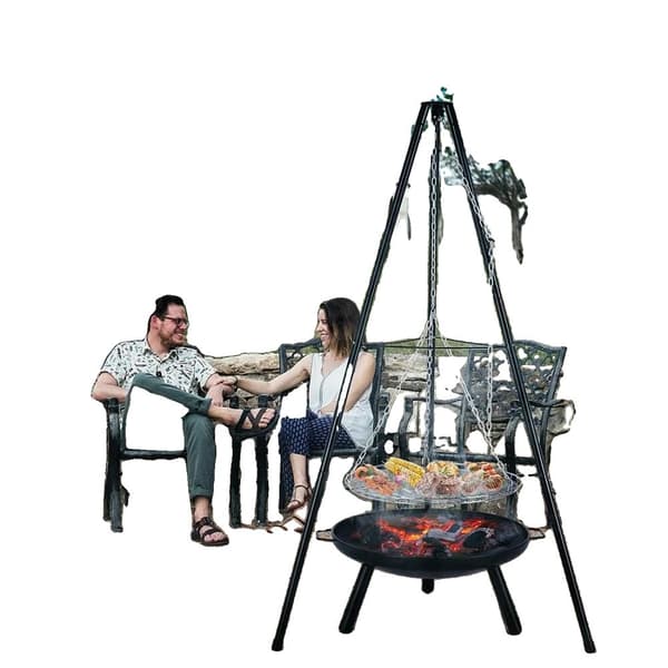 Utomhus BBQ eldstad, justerbart stativ, mångsidiga matlagningsalternativ
