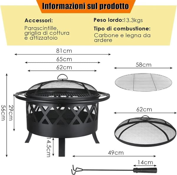 Fire Bowl, 81 cm Diameter, Funkbeskyttende Grillrist