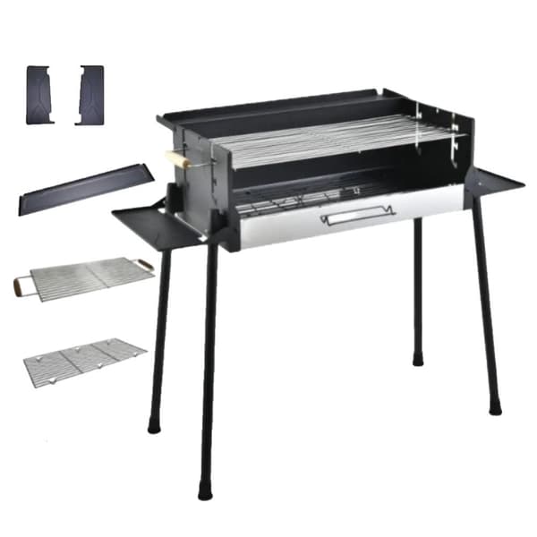 BBQ-grill, justerbar temperatur, vindskydd, hopfällbar förvaringshylla,Svart