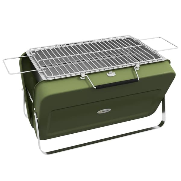 Bærbar rustfrit stål bordkulgrill, grøn, med håndtag til picnic og have