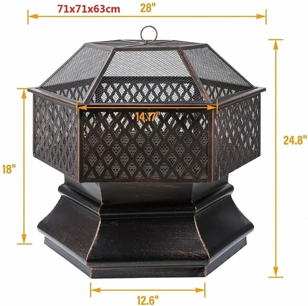 Eldstad, hexagonal design, kolgrill, hållbart järnmaterial,28 tum