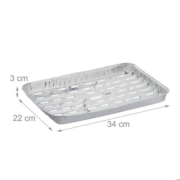 Relaxdays Matlådor, Set med 25, perforerad botten, max. 260°C, grill, L x B: 34 x 22 cm, aluminium, silverfärgad