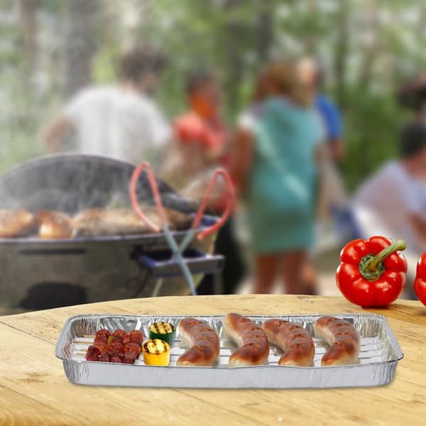 Relaxdays Matlådor, Set med 25, perforerad botten, max. 260°C, grill, L x B: 34 x 22 cm, aluminium, silverfärgad
