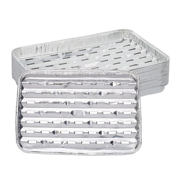 Relaxdays Matlådor, Set med 25, perforerad botten, max. 260°C, grill, L x B: 34 x 22 cm, aluminium, silverfärgad