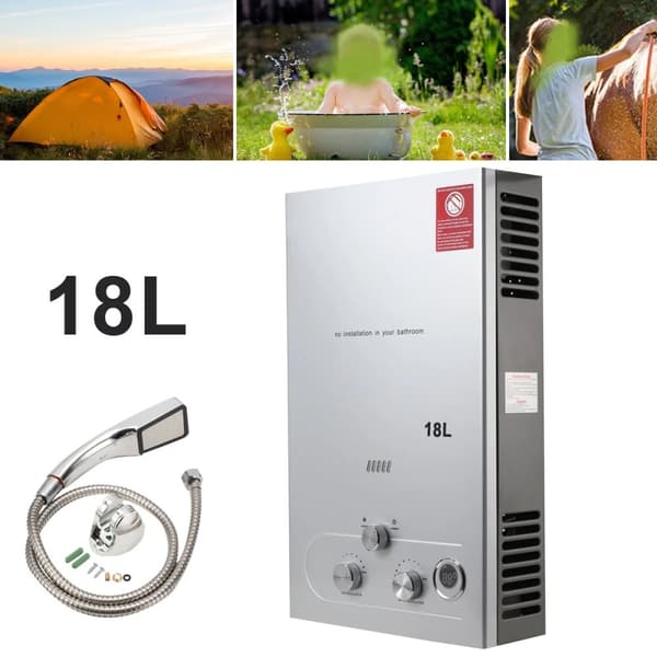 Tankless Vandvarmer, 18L Kapacitet, Udendørs Brug,Sølv