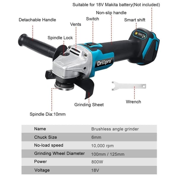 125mm 800W johdoton kulmahiomakone Power Cutter hiomakone Makitan 18V akulle
