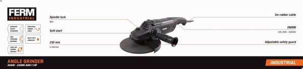 FERM AGM1119P Vinkelslip - 2600W - 230mm – INDUSTRIAL