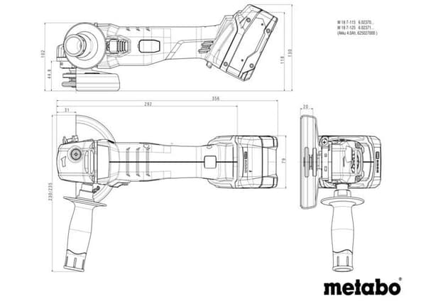 18V vinkelslip Ø125 mm (endast produkt) B 18 7-125 - METABO 602371850