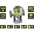 Miniatyrbild 2 av 9: RYOBI - 1 600 W överfräs - 10 000-26 000 rpm - 8/6 mm spännhylsor - 5 fräsar ingår - Levereras i kartong - RRT1600-K