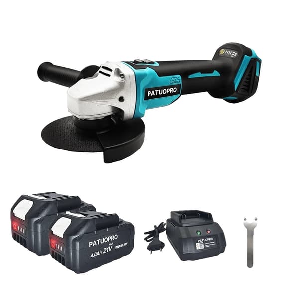 125mm Trådløs Vinkelsliber, Børsteløs Motor, Letvægtsdesign,Ingen batteri, EU-stikoplader 2pcs 4.0ah Battery