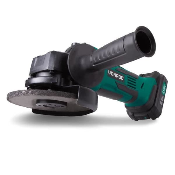 Komplett slipsats - VPower 20V- 115mm batterikvarn - 2 x 2,0Ah batterier, snabbladdare, sidohandtag