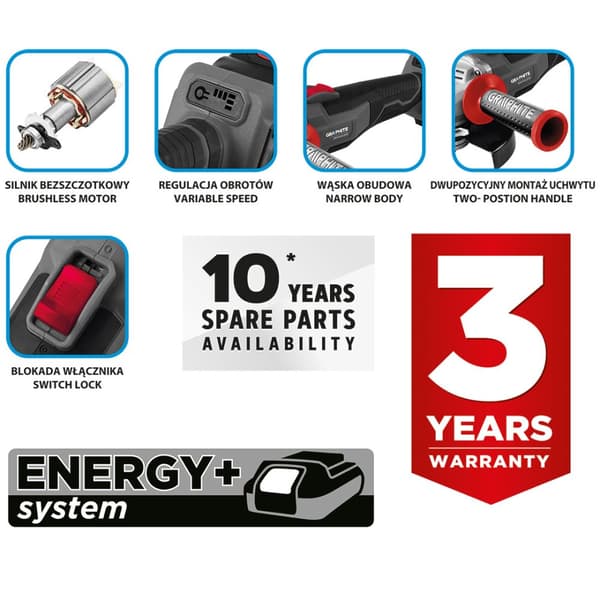 125 mm børsteløs vinkelsliber Energy+ 0-9200/min-1, uden batteri