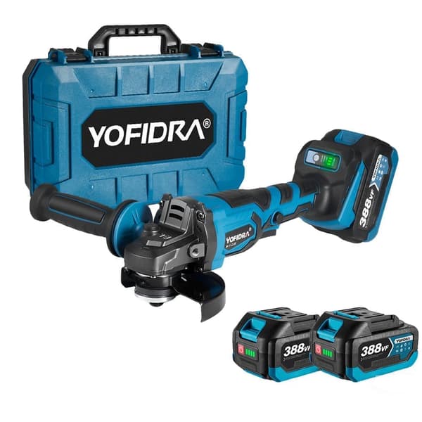 YOFIDRA 125mm Borstlös Vinkelslip 3 Växlar Sladdlös Slipmaskin Träbearbetningsverktyg Med 2 batterier