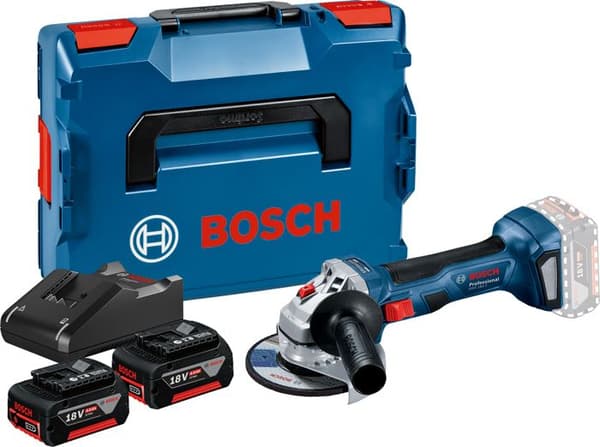 Bosch Professional GWS 18V-7 vinkelslip + 2 x 4,0Ah batterier + GAL 18V-40 laddare + L-Boxx - 06019H9005
