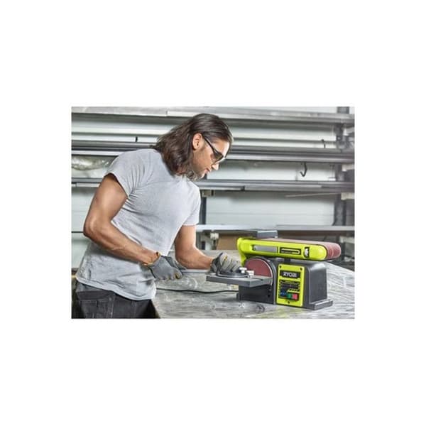 RYOBI - Stationär band- &amp; skivslipmaskin 370 W - induktionsmotor + slipband, slipskiva, stöd &amp; guide - RBDS4601G