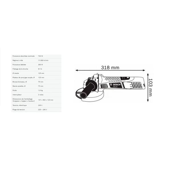Vinkelslip 125mm GWS 7-125 720 W i kartong - BOSCH - 060139400B