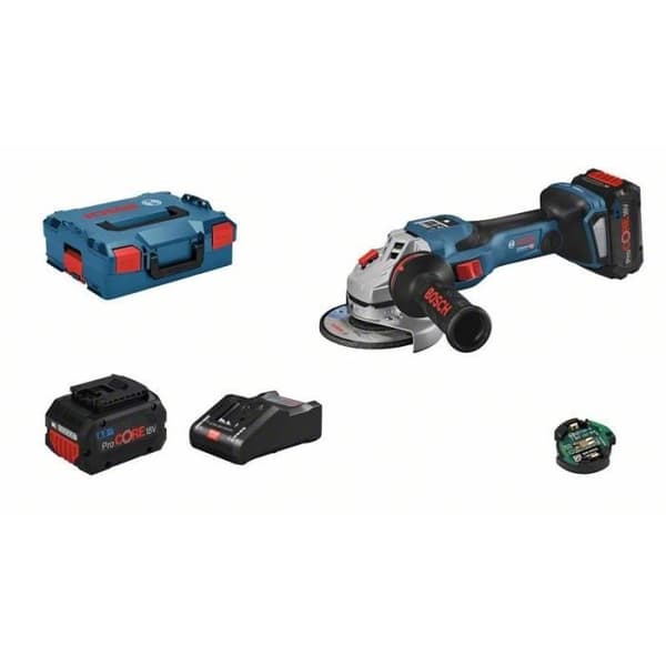 BOSCH PROFESSIONAL GWS 18V-15 SC kulmahiomakone - 2 x 5,5 Ah ProCORE18V akkua + laturi + L-Boxx - 125 mm -06019H6102