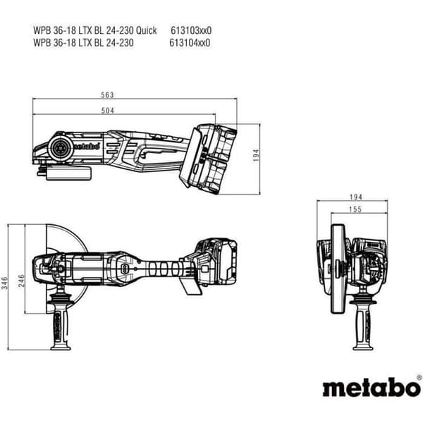Akku-vinkelsliber - METABO - WPB 36-18 LTX BL 24-230 Quick - 18 V - Betonskæring - 77 mm