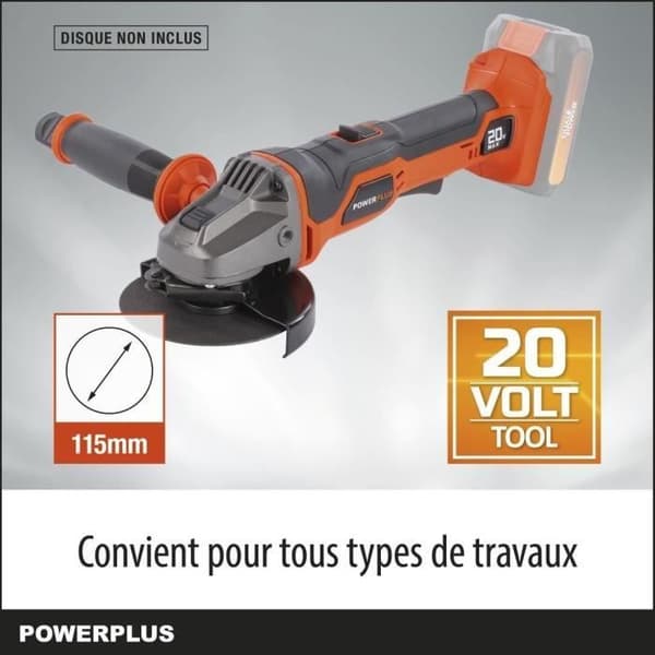 20V Akku-vinkelsliber - Dobbelt effekt - POWDP35100 - Ø115mm slibeskive - Kompakt - uden batteri eller oplader