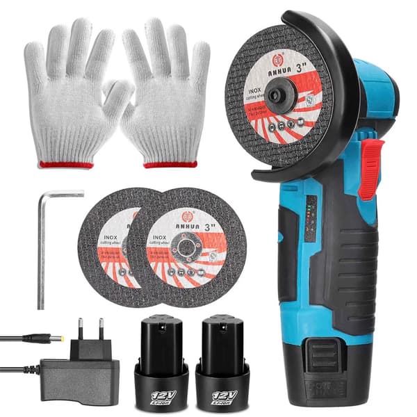 Mini vinkelsliber, 12V strøm, dobbeltbatterier,Med 2 batterier, EU