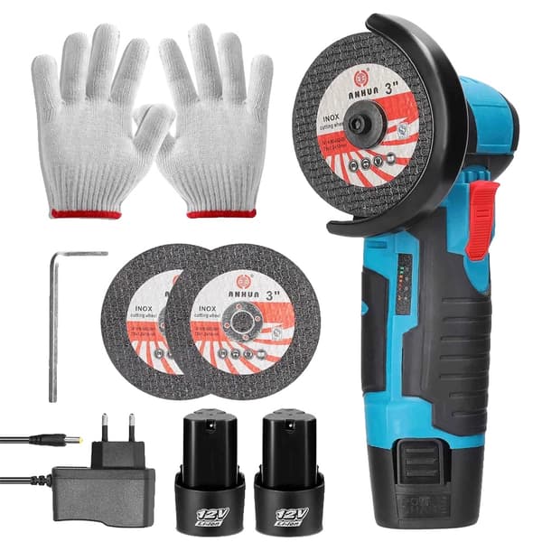 Mini vinkelsliber, 12V strøm, dobbeltbatterier,Med 2 batterier, EU