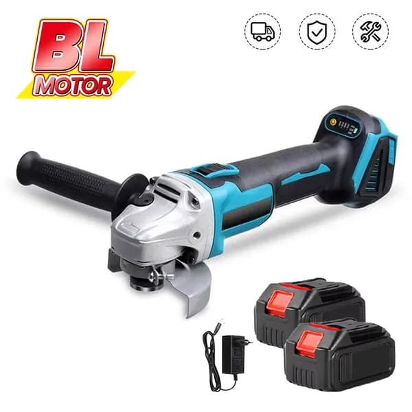 125MM Børsteløs Trådløs Vinkelsliber, 1000W Effekt, 13000rpm Hastighed,Med 2XBatteri
