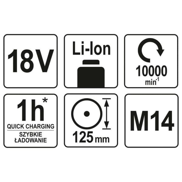 YATO 125mm 2,0Ah 18V Li-Ion batteri vinkelslip