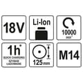 Miniatyrbild 4 av 4: YATO 125mm 2,0Ah 18V Li-Ion batteri vinkelslip