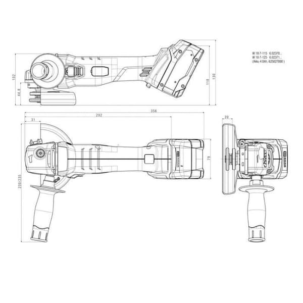 Vinkelslip 18V Ø125 mm (2x4,0 Ah) B 18 7-125 i metabox - METABO 602371510