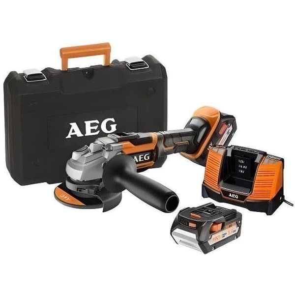AEG - 125 mm 18V BORSTLÖS kvarn, 11000 rpm - 2 Pro litium 5,0 Ah HD-batterier, laddare, i fodral - BEWS18-125BL LI-502C