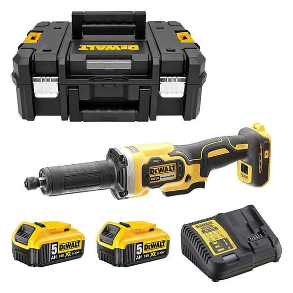 DEWALT DCG426P2-QW XR 18V sladdlös rak slipmaskin med 2 5Ah batterier, laddare och fodral