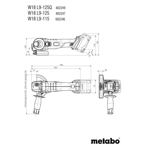 Vinkelslip - METABO - W 18 L 9-125 - Trådlös - 125 mm - Professionell