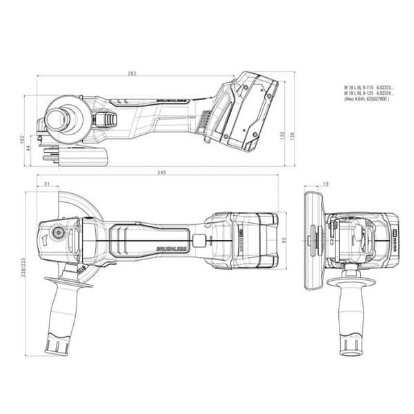 18V vinkelslip Ø125 mm (endast produkt) B 18 L BL 9-125 i metabox - METABO 602374840