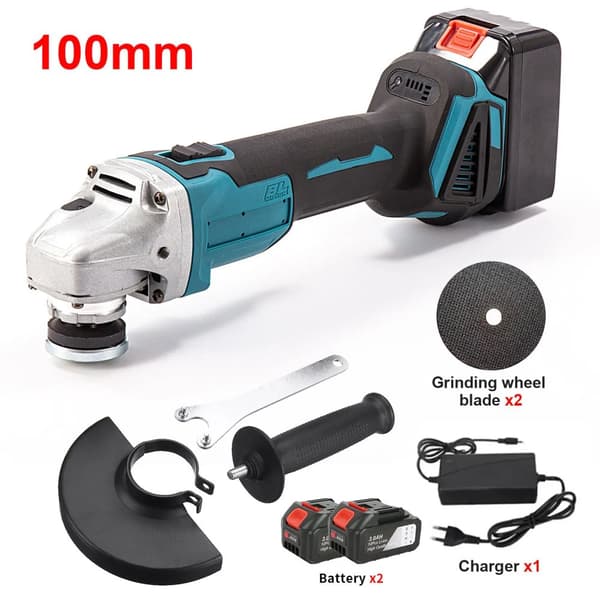 Batteridriven vinkelslip, 800W effekt, 10 000 RPM hastighet, slipkivans diameter,100mm 2st batteri