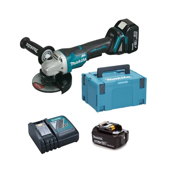 18V 125mm kvarn + 2 5Ah batterier + snabbladdare + MAKPAC box - MAKITA - DGA508RTJ
