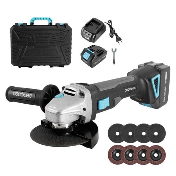 Batteridriven vinkelslipmaskin Cecotec RadialPower 2120 Freemove. Batteri 21V, Borstlös motor, Kompatibel med skivor på 125mm.