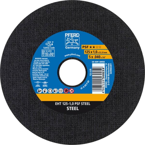 PFERD PSF STEEL 61719010 Separationspår rakt 125 mm 22.23 mm 25 st