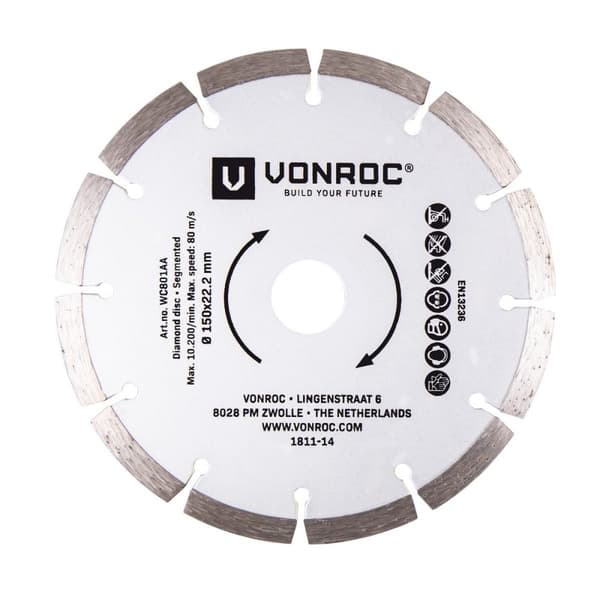 VONROC Diamantklinge - Universel | 150mm | Til rillefræser eller vinkelsliber |  Inh. 2 stk.