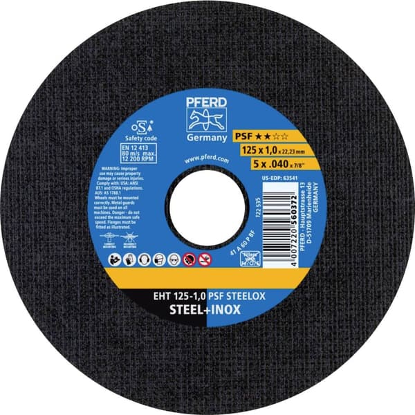 PFERD TOOLS EHT 125-1,0 PSF STEELOX 61721100 Separationspår rakt 125 mm 22.23 mm 25 st