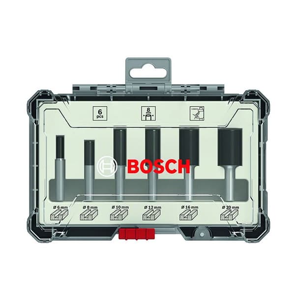 Coffert med 6 raka fräser med svans på 8 mm Ø12/16/20 mm BOSCH - 2607017466