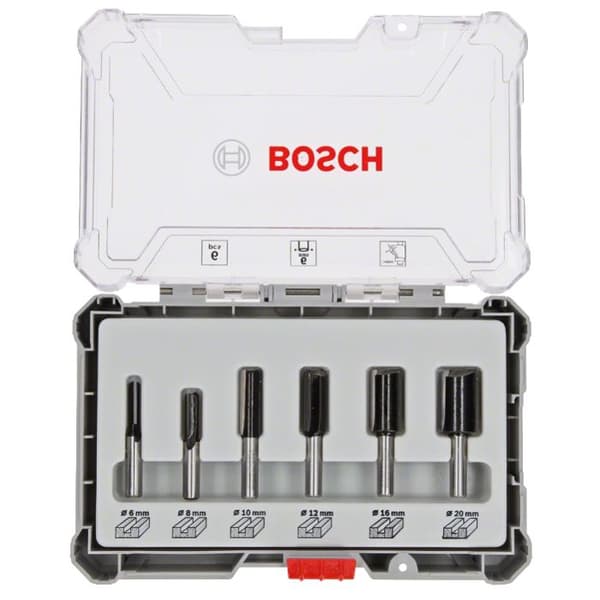 Coffret med 6 raka fräsar med svans på 6 mm Ø12/16/20 mm BOSCH - 2607017465