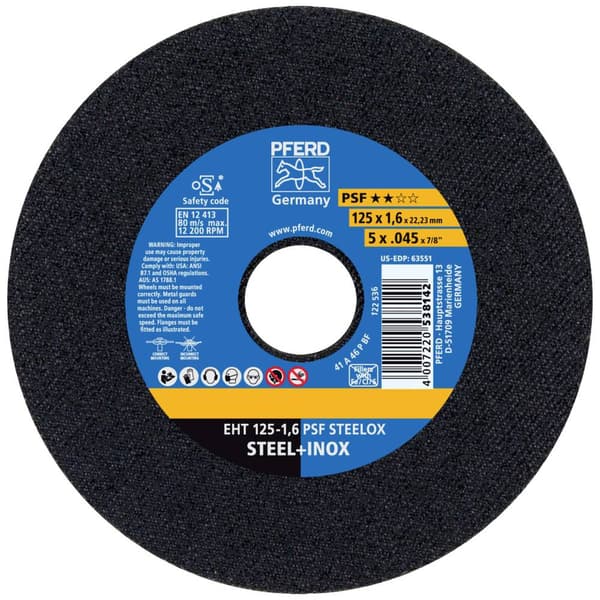PFERD EHT 125-1,6 PSF STEELOX (10) 69198296 Separationspår rakt 10x 125 mm 22.23 mm 10 st