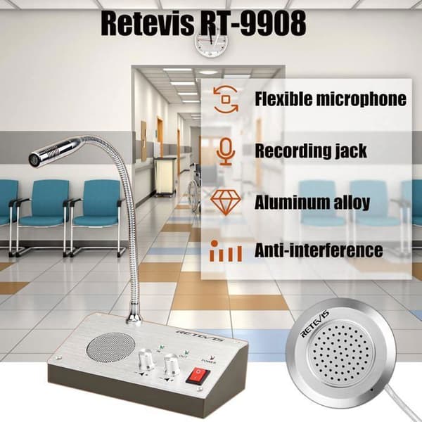 Retevis RT9908 Fönsterintercom, Tvåvägs Bankintercom, Walkie Talkie, Mikrofon Lämplig för sjukhus, kontor (2 st)