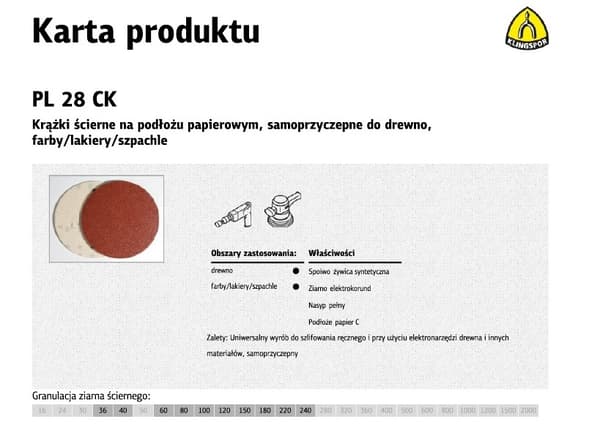 KLINGSPOR ITSELIITTYVÄ HIOMALEVY 125mm PL28CK gr. 180 / 50 kpl.