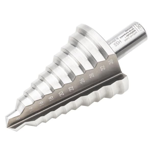 HSS trappstegsförsänkning med primerspets - wolfcraft - Diameter 8-35 mm, skaft 10 mm, användbar längd 52,5 mm - 2585000