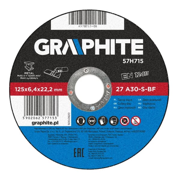Slibeskive til metal 125 x 6,4 x 22,2 mm, 27 A30-S-BF