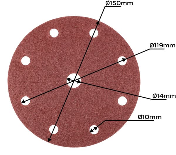 Slipskivor 150 mm, P60, 5 st, med 9 hål för 04-721