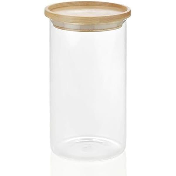 Glas- och träburk - ANDREA HOUSE - Modell cc16204 - Ø9,5 cm - Höjd 17,5 cm - Elegant och praktisk