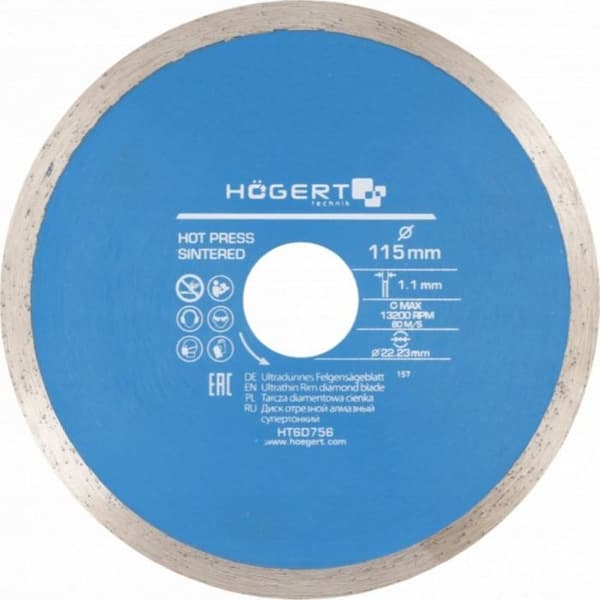 Slipmaskinsskiva - Hoegert - HT6D756 - DIAMANTSKIVA HOGERT 115x22,2/HELG.