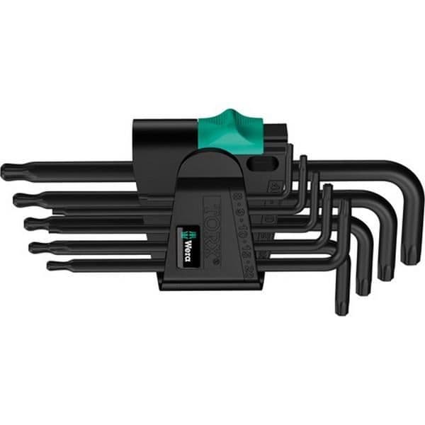 Nyckelset med böjda TORX® - TORX® - 9 delar - Verktygsstål - T 8 till T 40 - Gummifäste